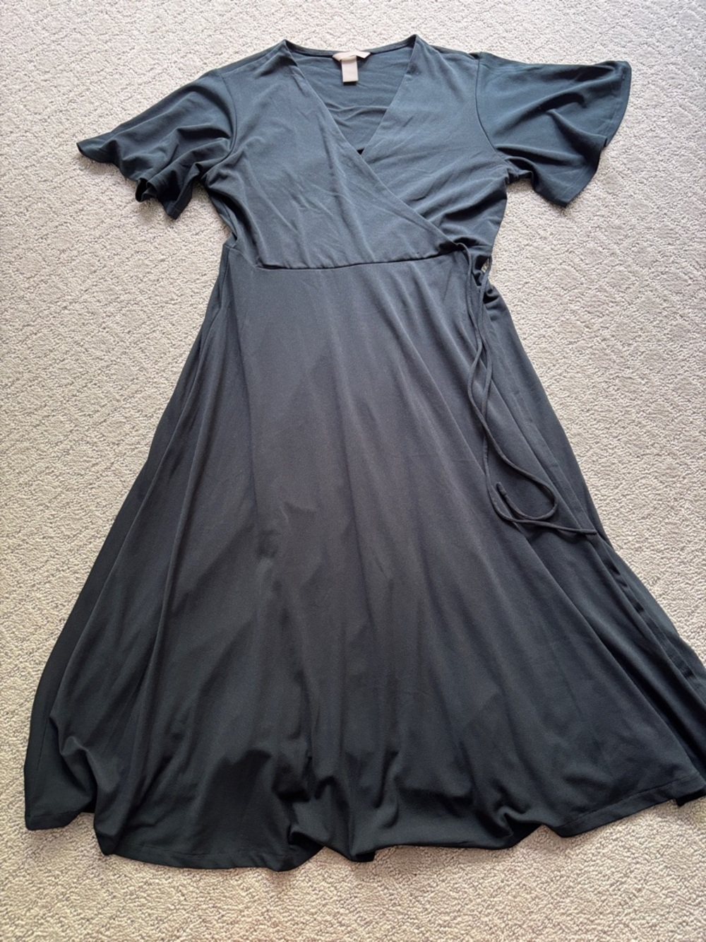 H&M Flattering Navy Faux Wrap Midi Dress with V-Neck